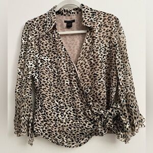 Anne Carson Leopard Print Wrap Blouse Size L